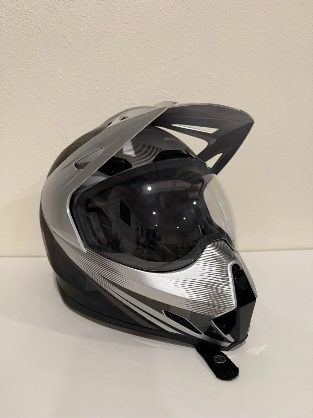Icon Silver Dual-Purpose Motorcycle Helmet with Clear Visor